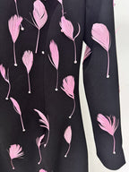 Pink Feather Embellished Black Maxi Dress H6771