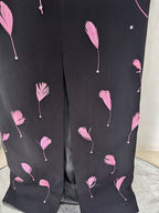 Pink Feather Embellished Black Maxi Dress H6771