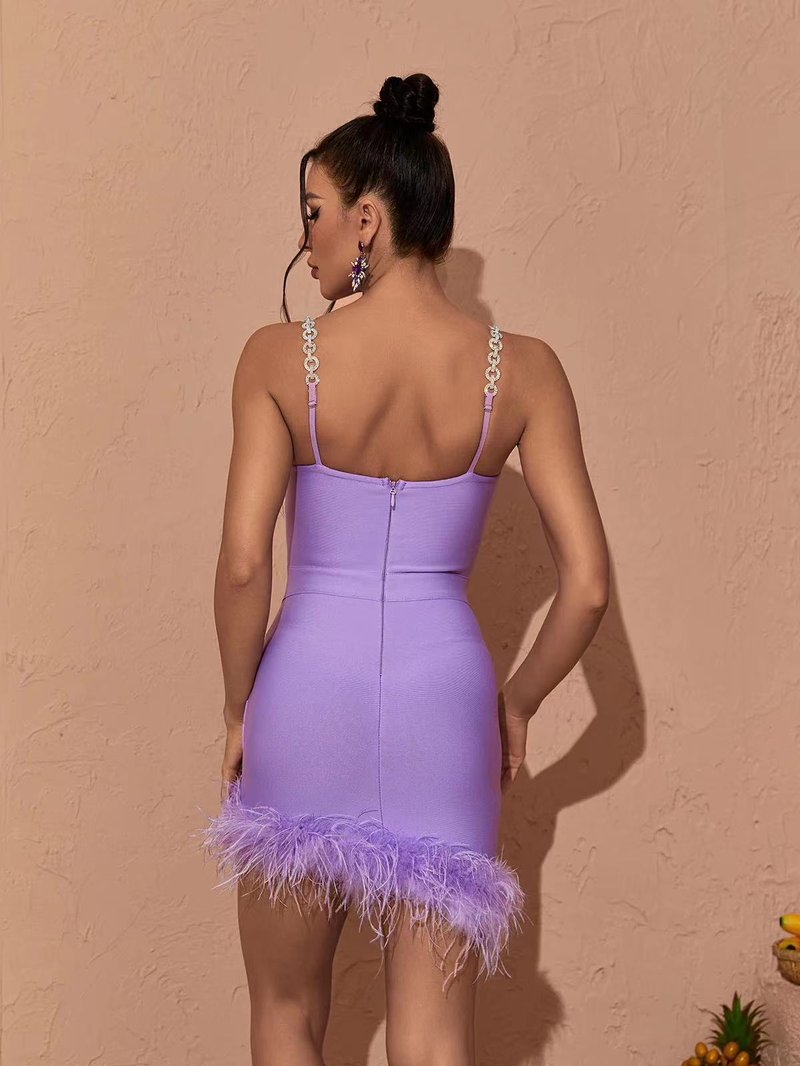 Pink Feather Hem Strapless Bodycon Dress H6017
