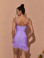 Pink Feather Hem Strapless Bodycon Dress H6017