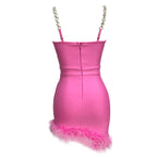 Pink Feather Hem Strapless Bodycon Dress H6017