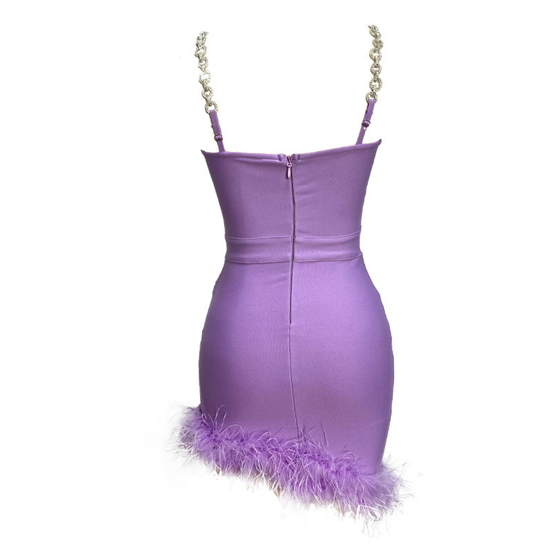 Pink Feather Hem Strapless Bodycon Dress H6017