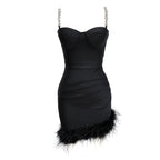 Pink Feather Hem Strapless Bodycon Dress H6017