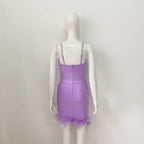 Pink Feather Hem Strapless Bodycon Dress H6017