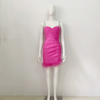 Pink Feather Hem Strapless Bodycon Dress H6017