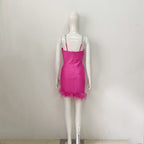 Pink Feather Hem Strapless Bodycon Dress H6017