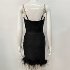 Pink Feather Hem Strapless Bodycon Dress H6017