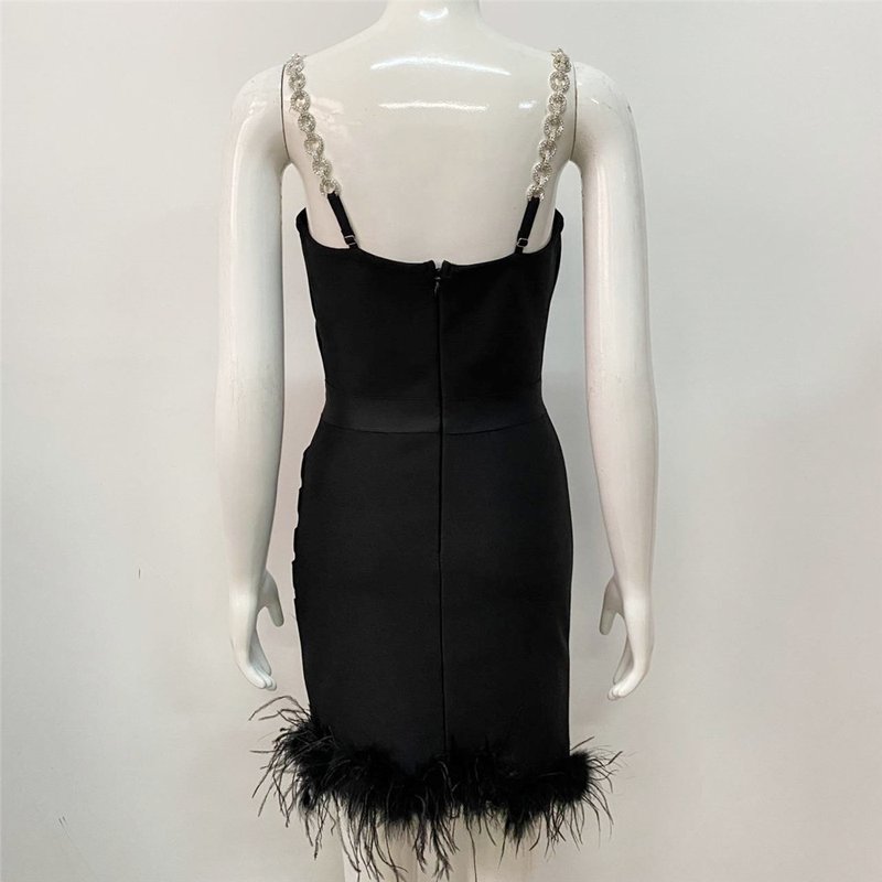 Pink Feather Hem Strapless Bodycon Dress H6017