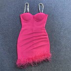 Pink Feather Hem Strapless Bodycon Dress H6017