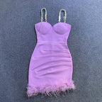 Pink Feather Hem Strapless Bodycon Dress H6017