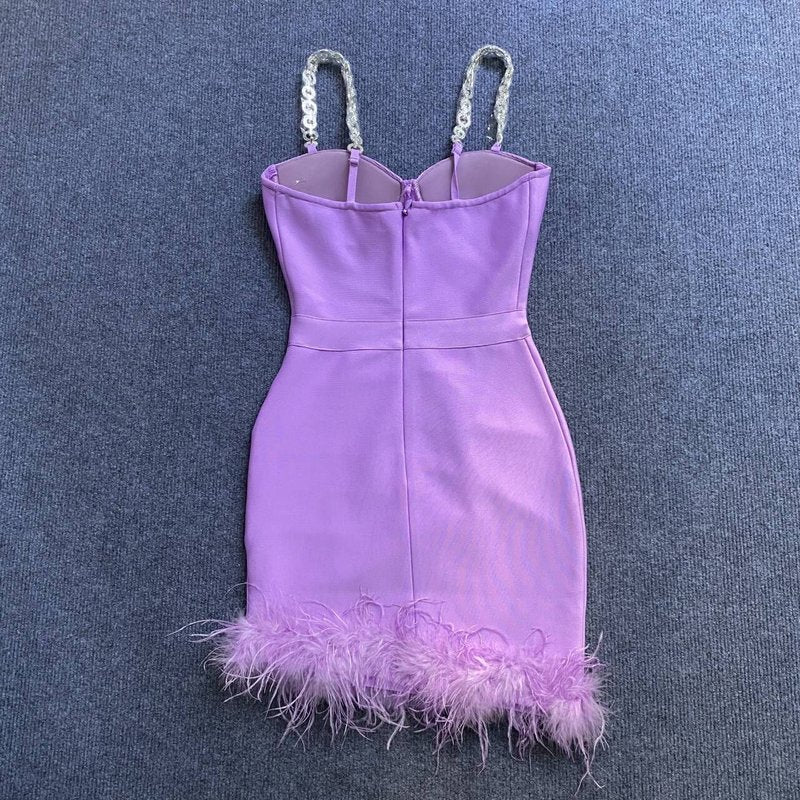 Pink Feather Hem Strapless Bodycon Dress H6017
