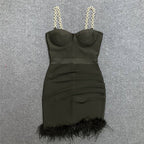 Pink Feather Hem Strapless Bodycon Dress H6017