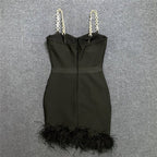 Pink Feather Hem Strapless Bodycon Dress H6017