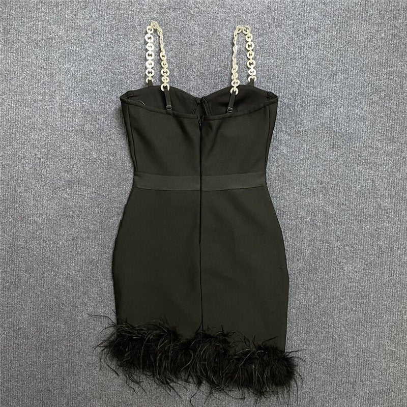 Pink Feather Hem Strapless Bodycon Dress H6017
