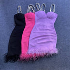 Pink Feather Hem Strapless Bodycon Dress H6017