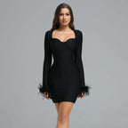Pink Feather Sleeve Bandage Dress H5383