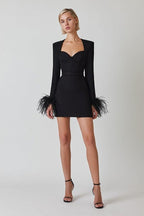 Pink Feather Sleeve Bandage Dress H5383