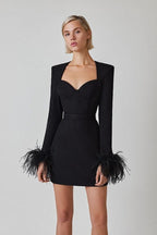 Pink Feather Sleeve Bandage Dress H5383
