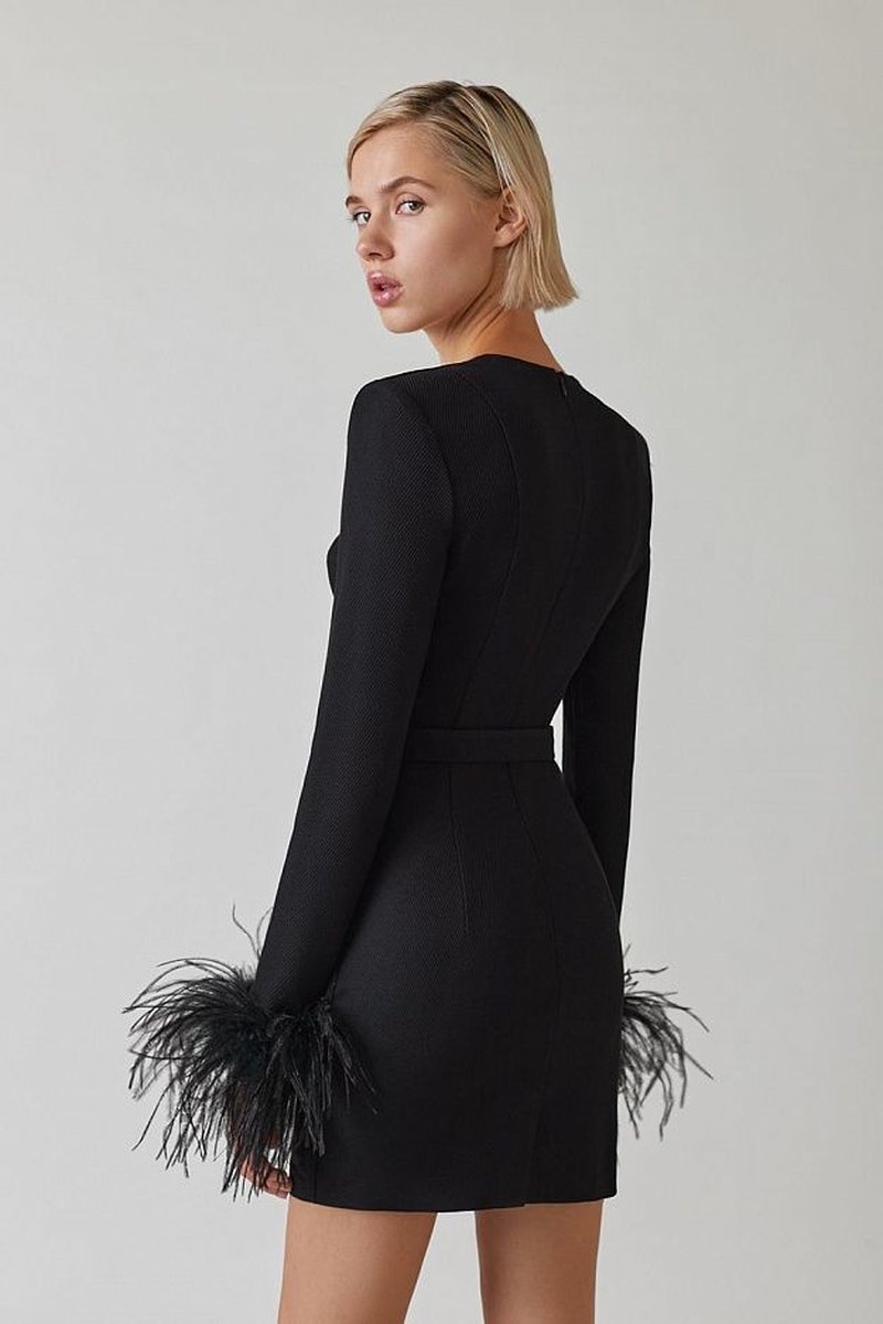 Pink Feather Sleeve Bandage Dress H5383