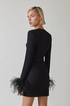 Pink Feather Sleeve Bandage Dress H5383