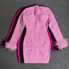Pink Feather Sleeve Bandage Dress H5383