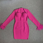 Pink Feather Sleeve Bandage Dress H5383