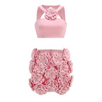 Pink Floral Embellished Crop Top & Skirt Set H6335