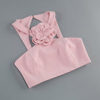 Pink Floral Embellished Crop Top & Skirt Set H6335