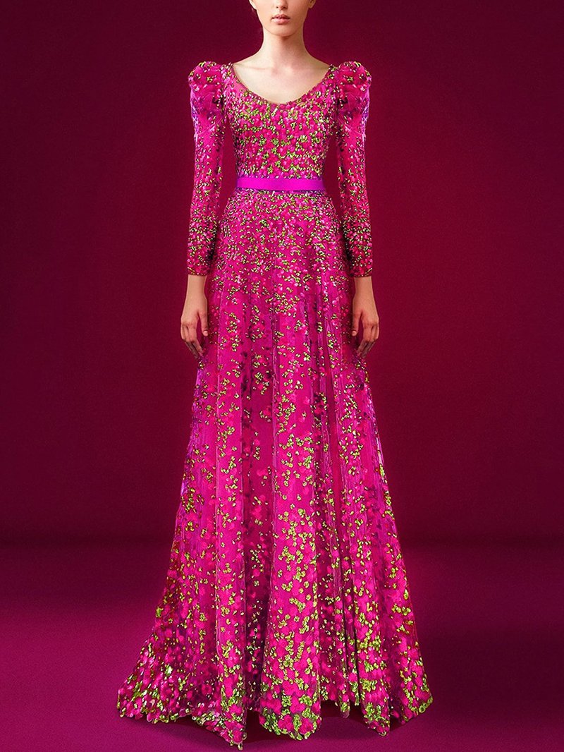 Pink Floral Embellished Maxi Dress H7051