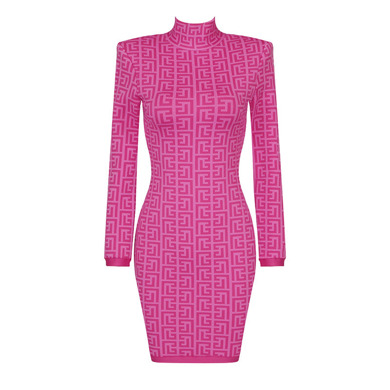 Pink Geometric Knit Mini Dress H4223