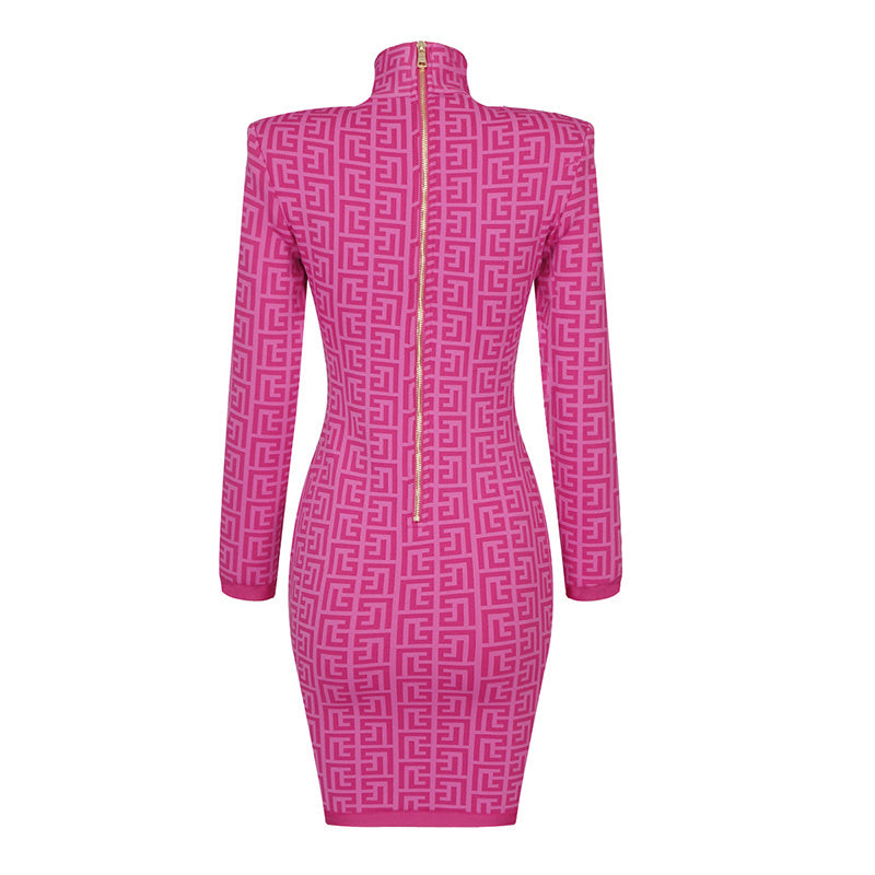 Pink Geometric Knit Mini Dress H4223
