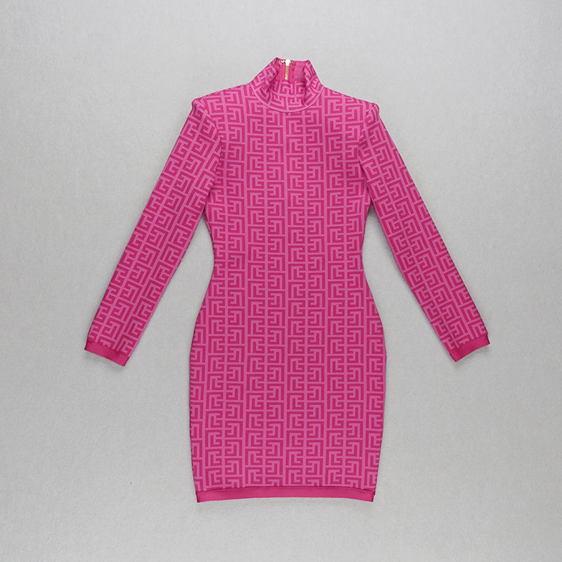 Pink Geometric Knit Mini Dress H4223