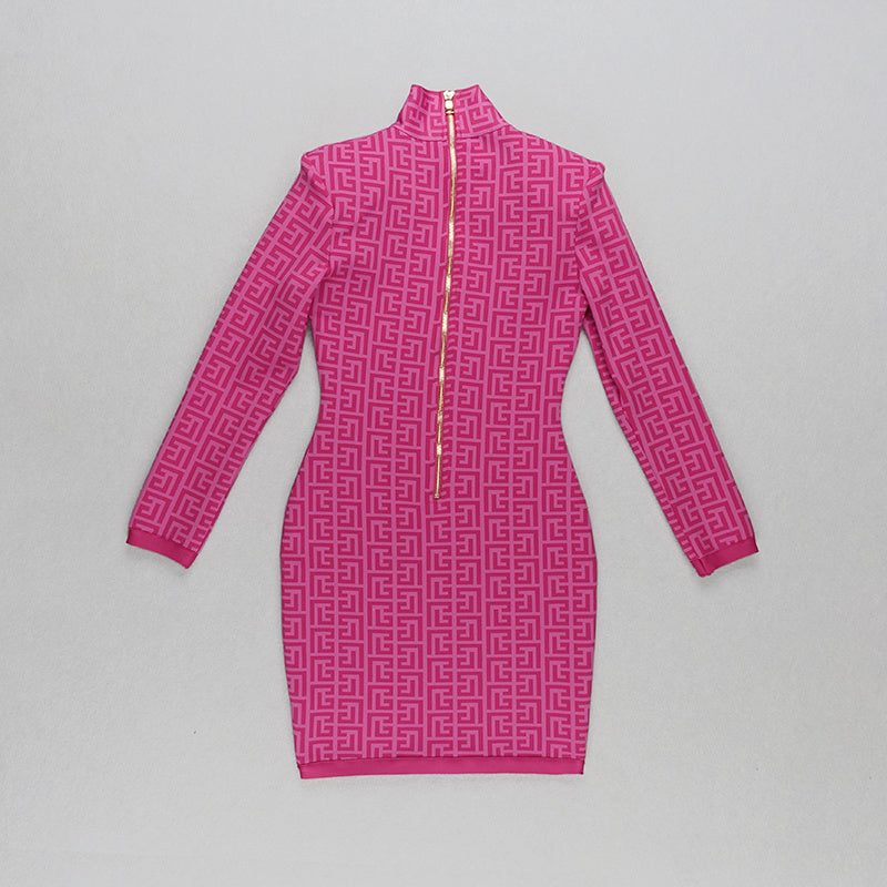Pink Geometric Knit Mini Dress H4223