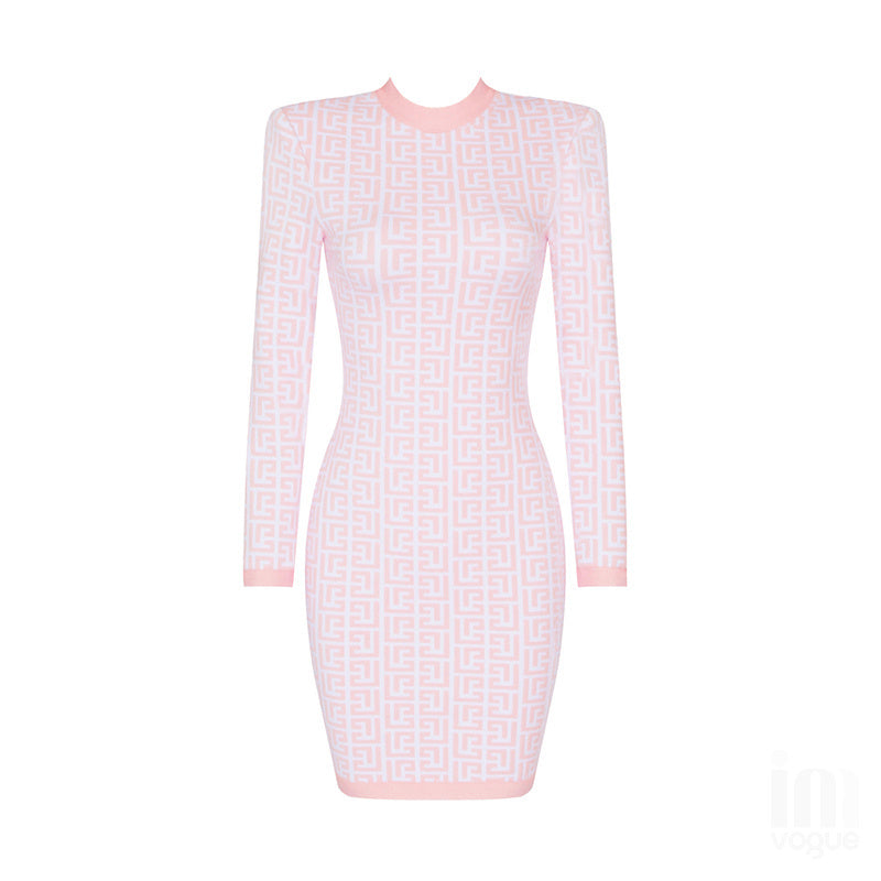 Pink Geometric Knit Mini Dress H4223