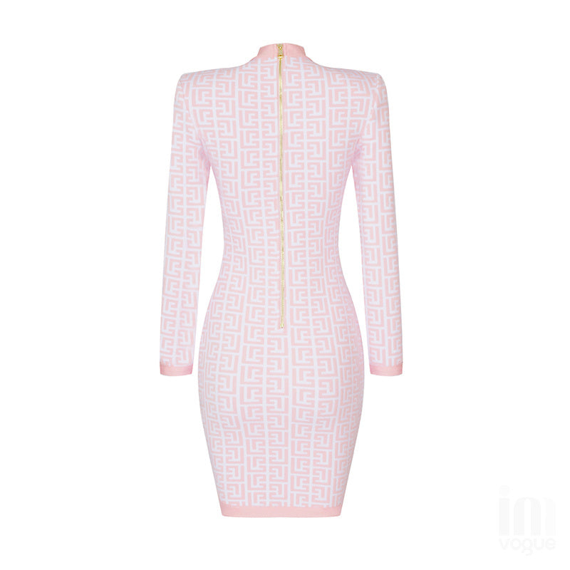 Pink Geometric Knit Mini Dress H4223