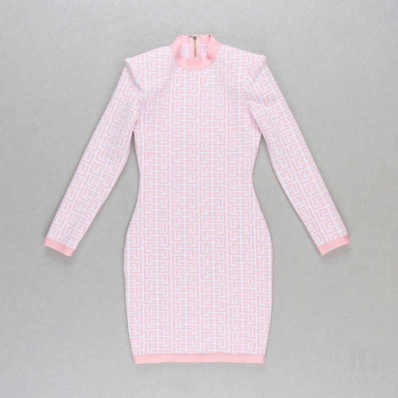 Pink Geometric Knit Mini Dress H4223