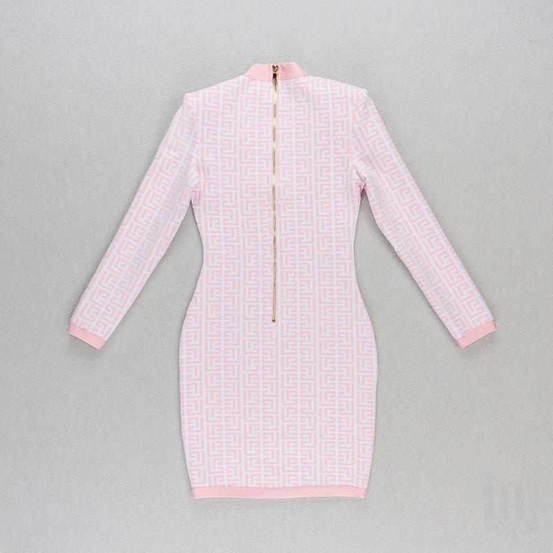 Pink Geometric Knit Mini Dress H4223