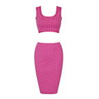 Pink Geometric Print Crop Top & Pencil Skirt Set H3603