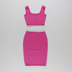 Pink Geometric Print Crop Top & Pencil Skirt Set H3603