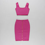 Pink Geometric Print Crop Top & Pencil Skirt Set H3603