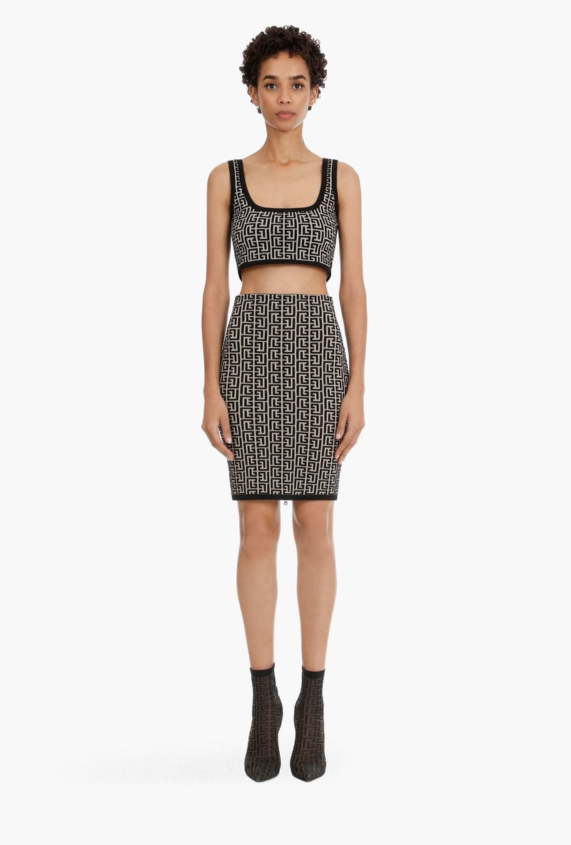 Pink Geometric Print Crop Top & Pencil Skirt Set H3603