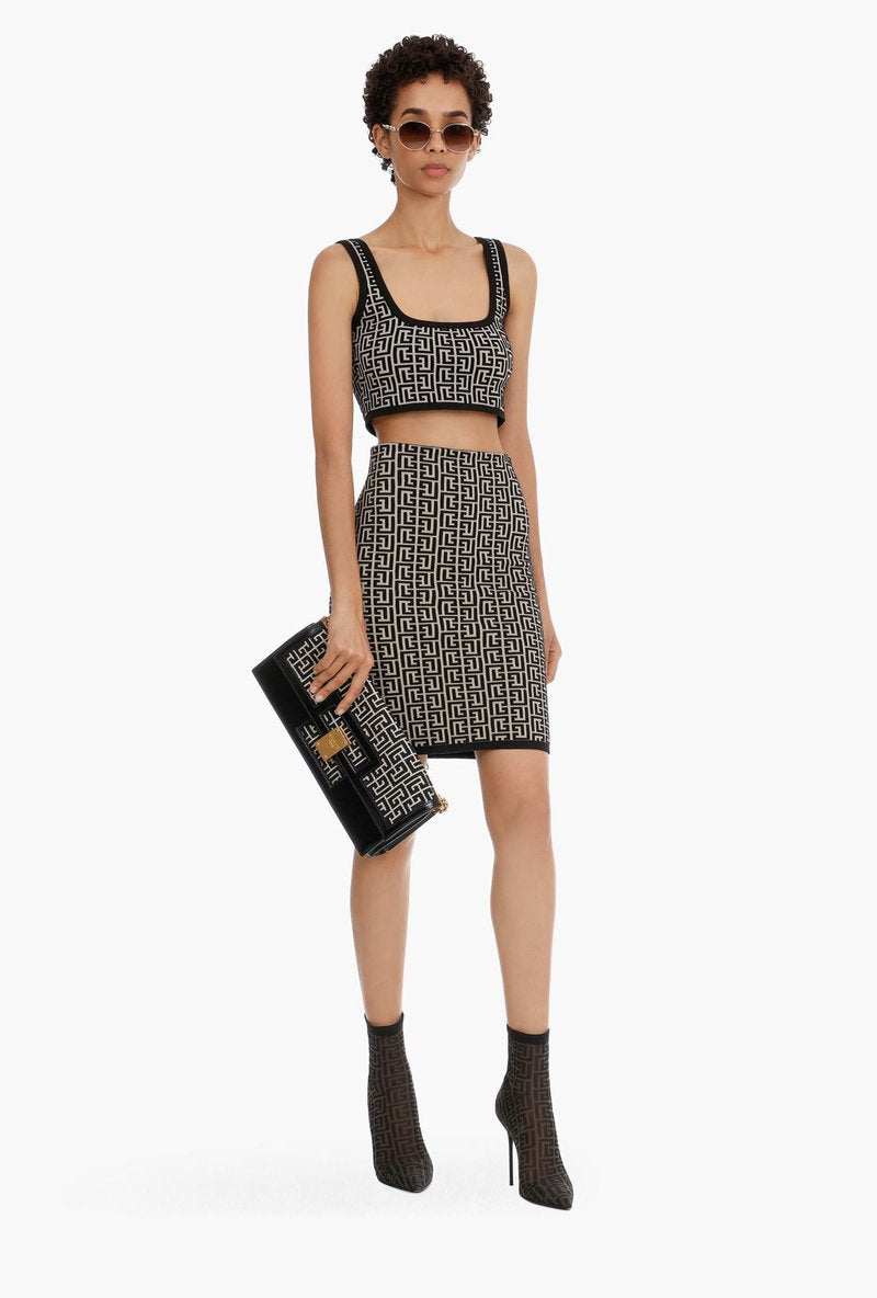 Pink Geometric Print Crop Top & Pencil Skirt Set H3603