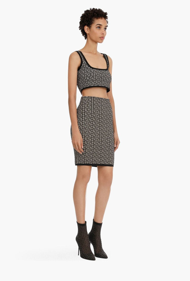 Pink Geometric Print Crop Top & Pencil Skirt Set H3603