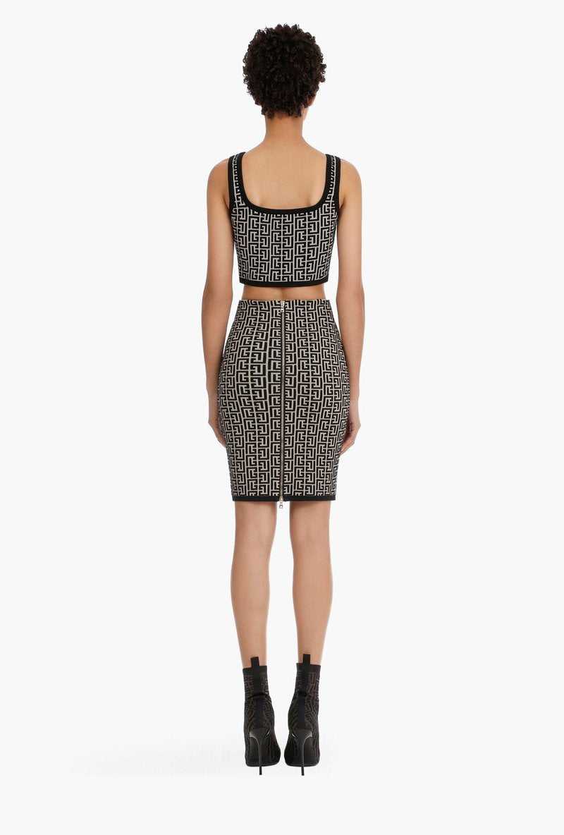 Pink Geometric Print Crop Top & Pencil Skirt Set H3603