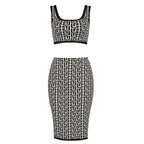 Pink Geometric Print Crop Top & Pencil Skirt Set H3603