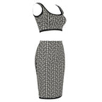 Pink Geometric Print Crop Top & Pencil Skirt Set H3603