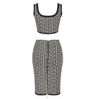 Pink Geometric Print Crop Top & Pencil Skirt Set H3603