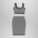 Pink Geometric Print Crop Top & Pencil Skirt Set H3603