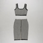 Pink Geometric Print Crop Top & Pencil Skirt Set H3603