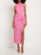 Pink Halter Ruched Maxi Dress H5981